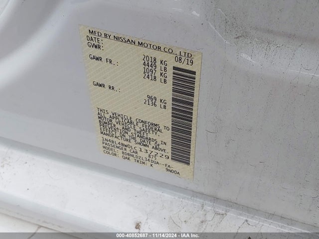 1N4BL4BW0LC137229 Nissan Altima S Intelligent Awd