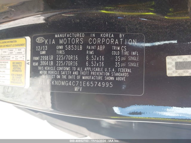 KIA SEDONA LX 2014 KNDMG4C71E6574995 Image 9