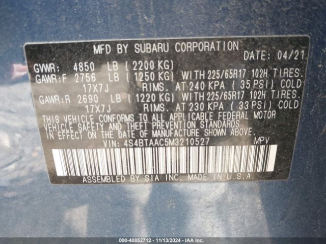 4S4BTAAC5M3210527 Subaru Outback