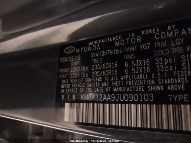 KM8K12AA9JU090103 Hyundai Kona Se