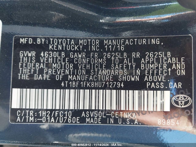 Toyota CAMRY LE 2017 4T1BF1FK8HU712794 Image 9