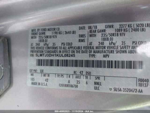 5LMTJ3DH1KUL08245 Lincoln Mkc Reserve