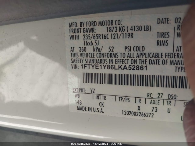 Ford Transit-150 Cargo Van 2020 1FTYE1Y86LKA52861 Image 9