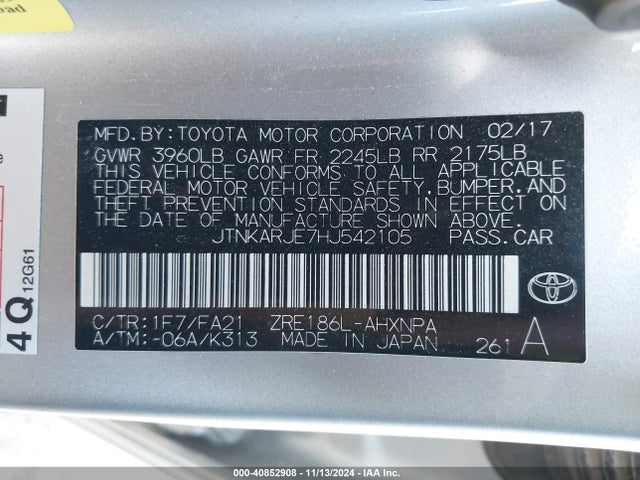 Toyota COROLLA IM 2017 JTNKARJE7HJ542105 Image 9