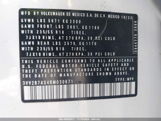 3VV2B7AX4RM030671 Volkswagen Tiguan 2.0t Se/wolfsburg Edition