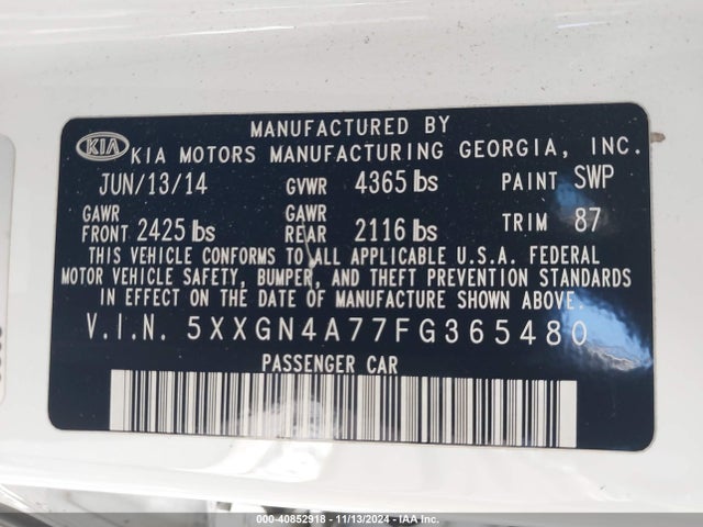 KIA OPTIMA EX 2015 5XXGN4A77FG365480 Image 9