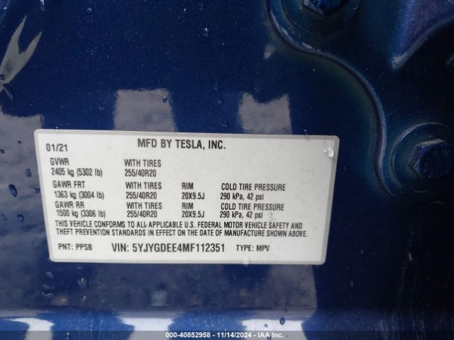 2021 TESLA MODEL Y 5YJYGDEE4MF112351 Photo 8