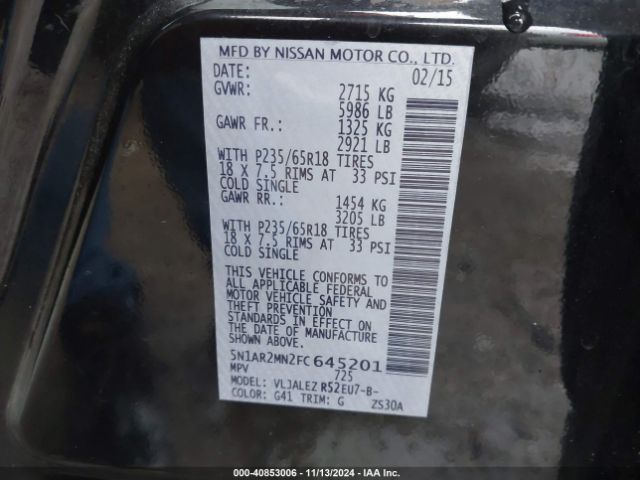 5N1AR2MN2FC645201 Nissan Pathfinder Sv