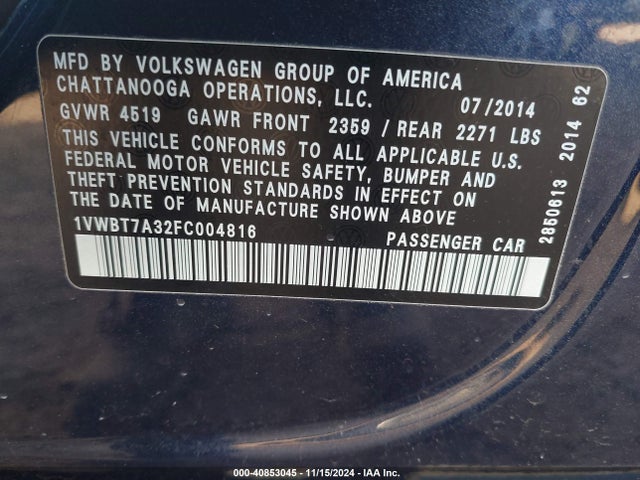 1VWBT7A32FC004816 Volkswagen Passat 1.8t Se