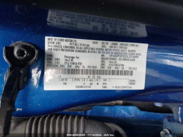1FADP3F22JL272885 Ford FOCUS SE