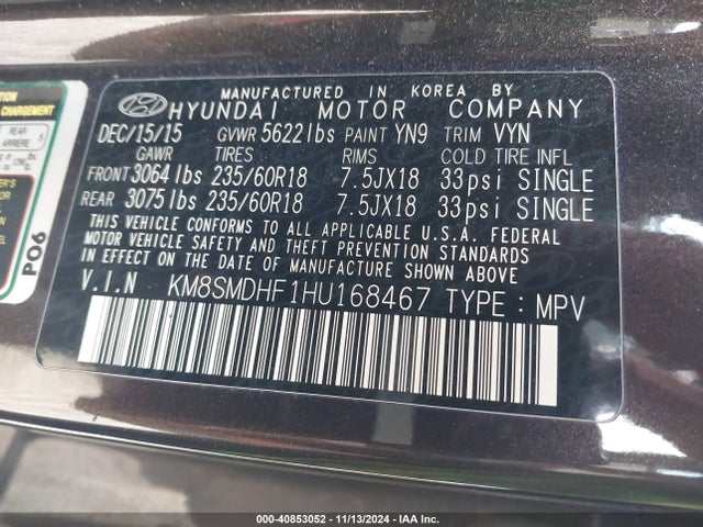Hyundai Santa Fe Se 2017 KM8SMDHF1HU168467 Image 9