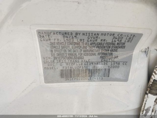 3N1CP5CU0KL524553 Nissan KICKS SR