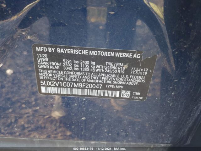 5UX2V1C07M9F20047 BMW X4 Xdrive30i