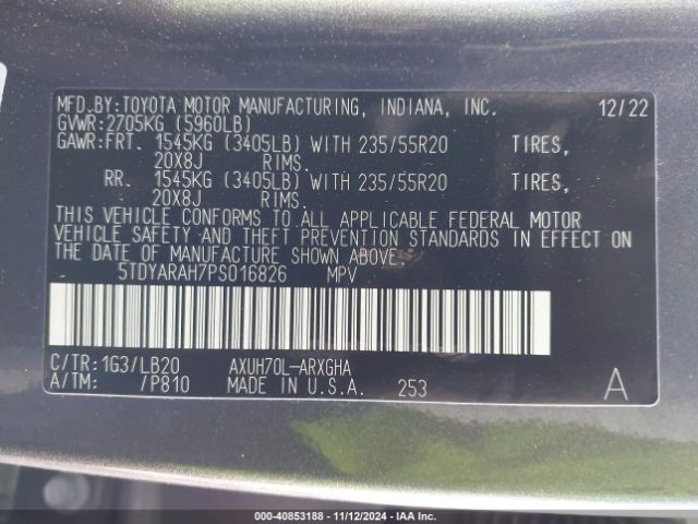 5TDYARAH7PS016826 Toyota Highlander Hybrid Limited