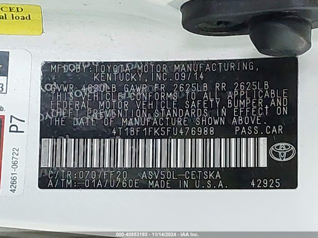 Toyota CAMRY SE 2015 4T1BF1FK5FU476988 Image 9