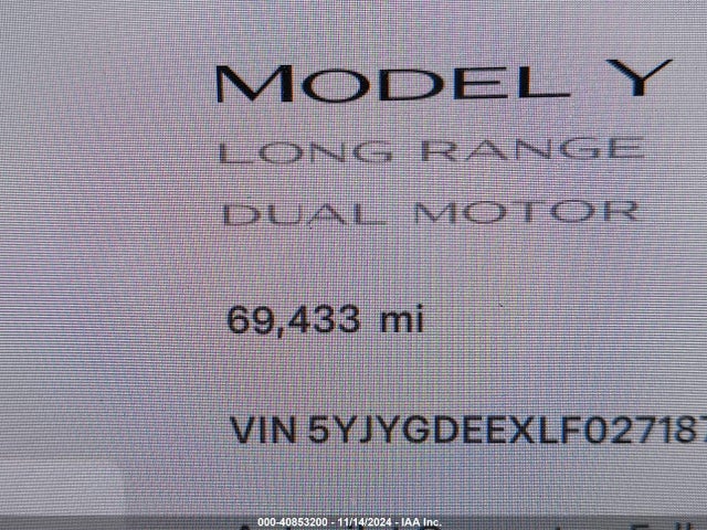2020 TESLA MODEL Y 5YJYGDEEXLF027187 Photo 6