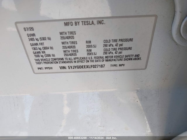 2020 TESLA MODEL Y 5YJYGDEEXLF027187 Photo 8