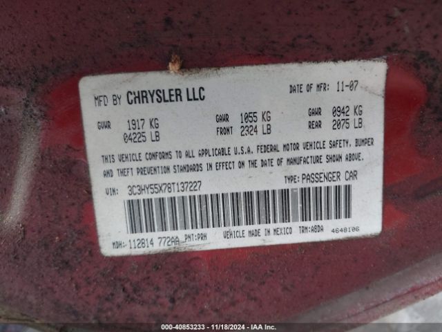 2008 CHRYSLER PT CRUISER 3C3HY55X78T137227 Photo 8