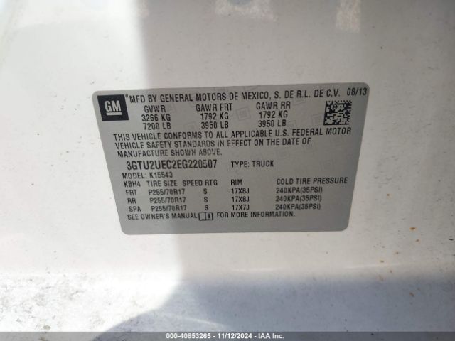 3GTU2UEC2EG220507 GMC Sierra 1500 Sle