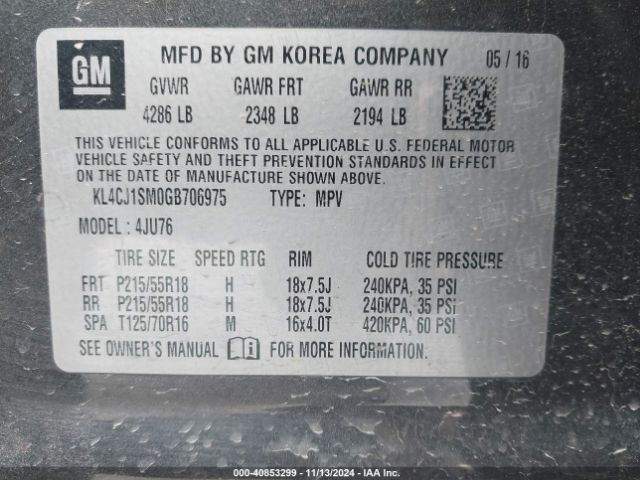KL4CJ1SM0GB706975 Buick Encore Sport Touring