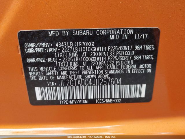 JF2GTADC4JH257604 Subaru Crosstrek 2.0i Premium