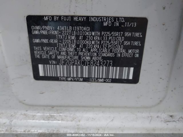 JF2GPAKC7E8243273 Subaru Xv Crosstrek 2.0i Limited
