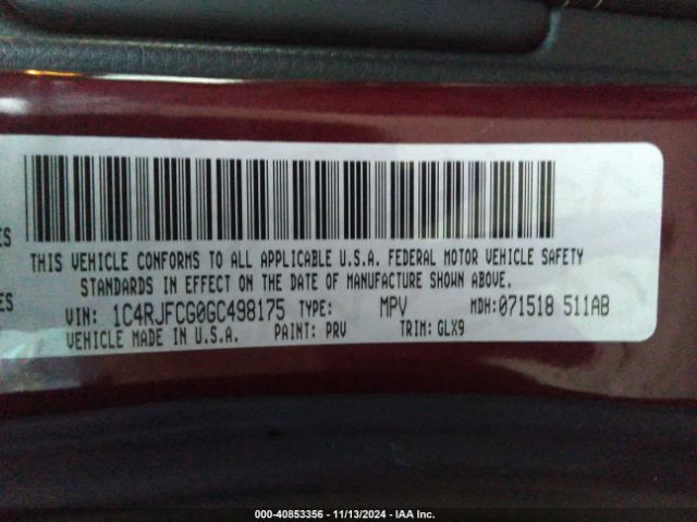 1C4RJFCG0GC498175 Jeep Grand Cherokee Overland