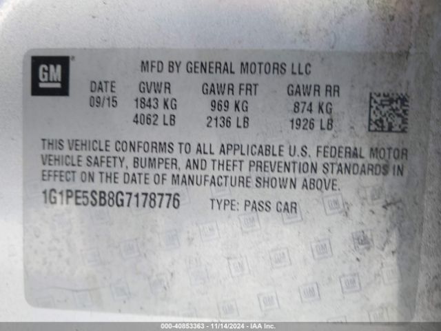 1G1PE5SB8G7178776 Chevrolet Cruze Limited 1lt Auto