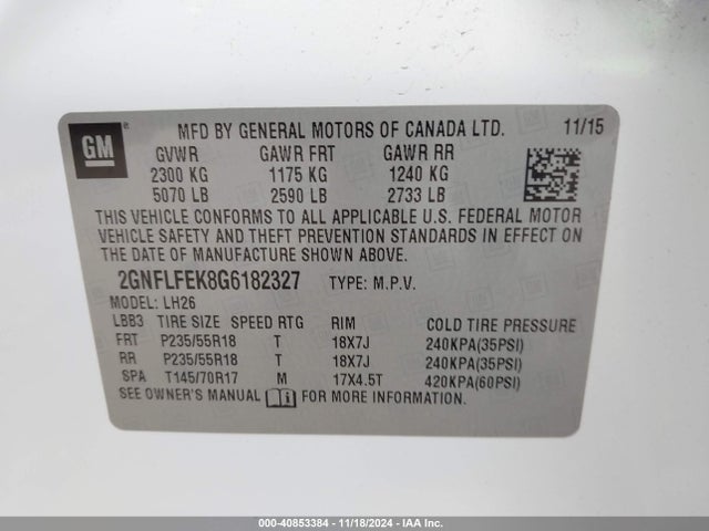 Chevrolet EQUINOX LT 2016 2GNFLFEK8G6182327 Image 9