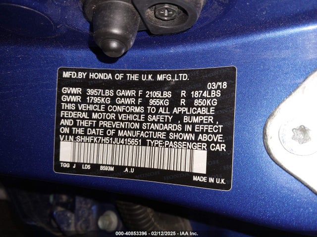 SHHFK7H51JU415651 Honda CIVIC EX