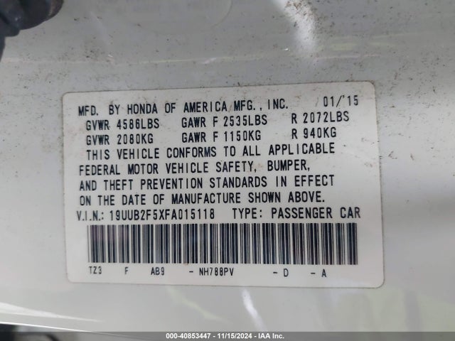 19UUB2F5XFA015118 Acura Tlx V6 Tech