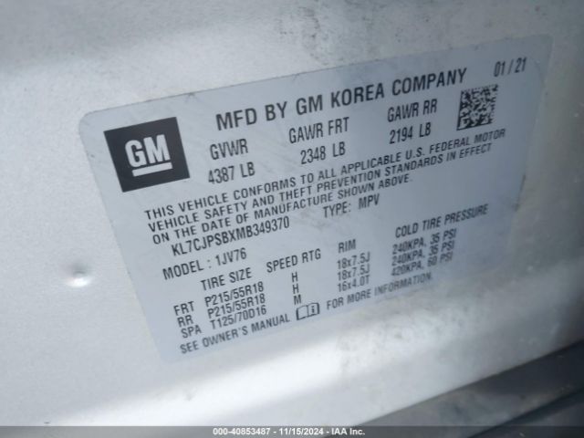 KL7CJPSBXMB349370 Chevrolet Trax Awd Lt