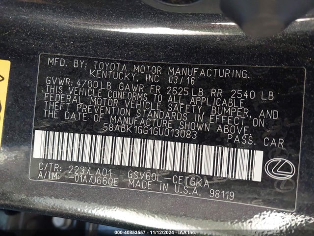 58ABK1GG1GU013083 Lexus ES 350