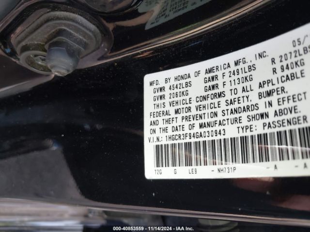 1HGCR3F94GA030943 Honda Accord Touring