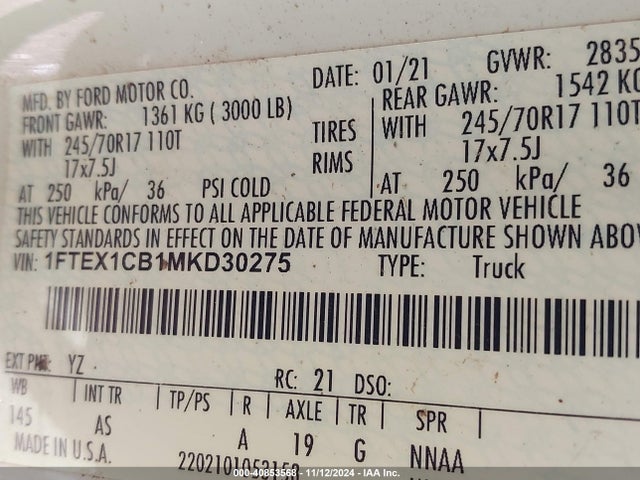 Ford F-150 Xl 2021 1FTEX1CB1MKD30275 Image 9