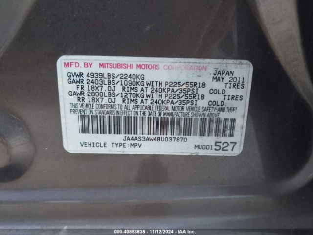 2011 MITSUBISHI OUTLANDER JA4AS3AW4BU037870 Photo 8
