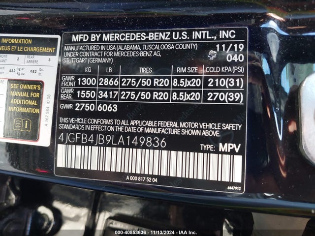 4JGFB4JB9LA149836 Mercedes-Benz GLE 350