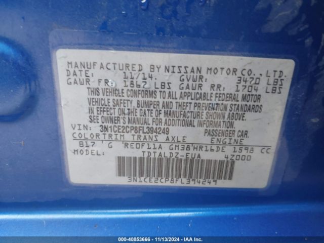3N1CE2CP8FL394249 Nissan Versa Note S (sr)/s Plus/sl/sr/sv