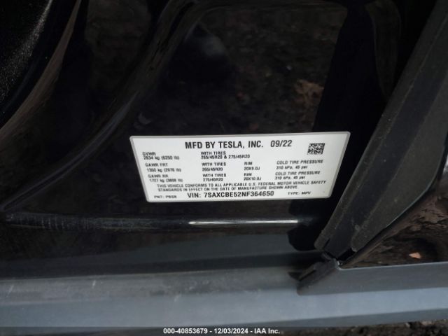 7SAXCBE52NF364650 Tesla Model X Dual Motor All-wheel Drive