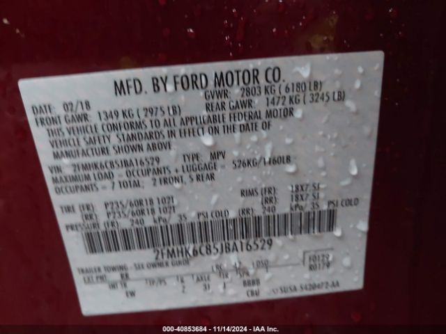 2FMHK6C85JBA16529 Ford FLEX SEL