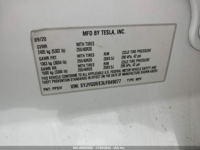 5YJYGDEE3LF049077 Tesla Model Y Long Range Dual Motor All-wheel Drive