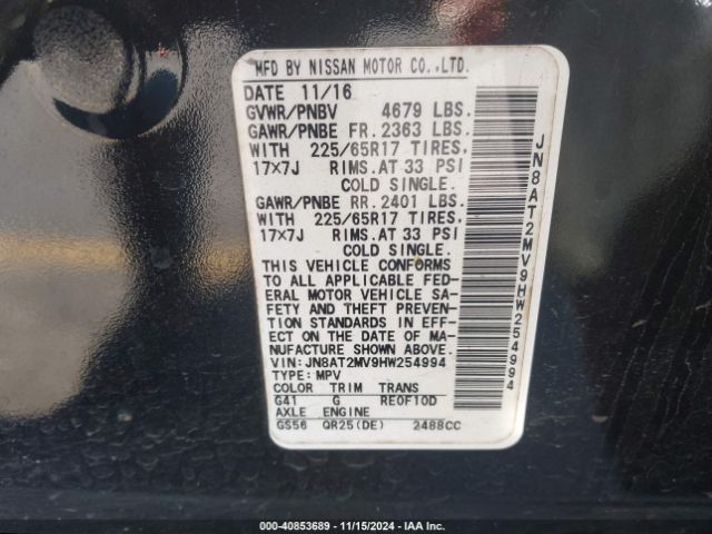 JN8AT2MV9HW254994 Nissan ROGUE S