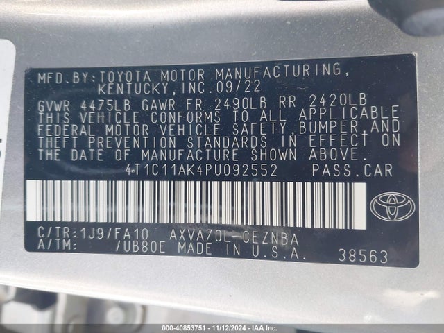 Toyota CAMRY LE 2023 4T1C11AK4PU092552 Image 9