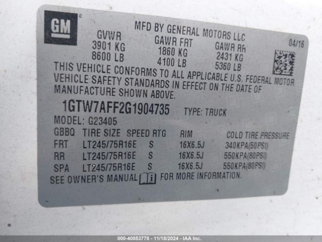 1GTW7AFF2G1904735 GMC Savana 2500 Work Van