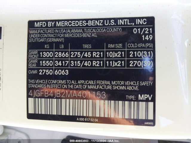 4JGFB4JB2MA401153 Mercedes-Benz GLE 350