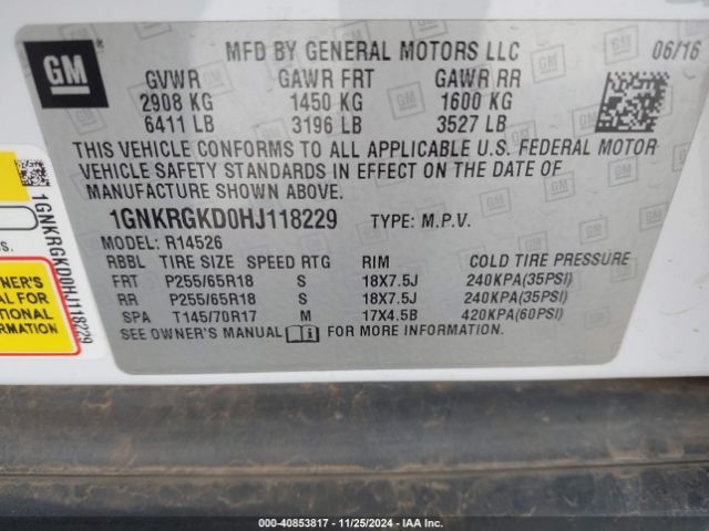 1GNKRGKD0HJ118229 Chevrolet Traverse 1lt