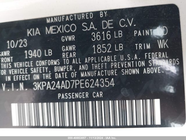 3KPA24AD7PE624354 KIA RIO S