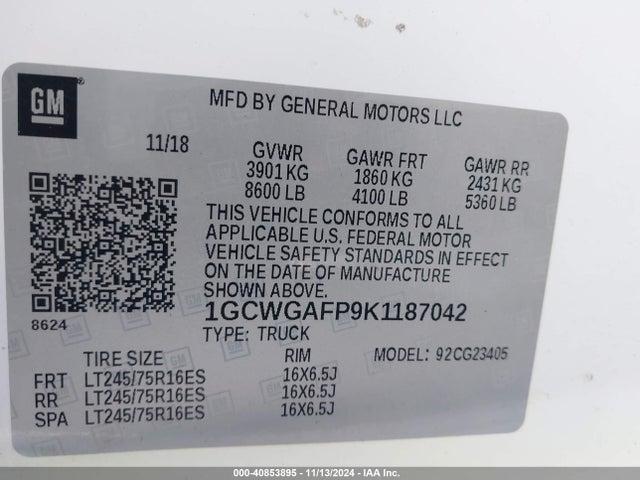 Chevrolet Express 2500 Work Van 2019 1GCWGAFP9K1187042 Image 9