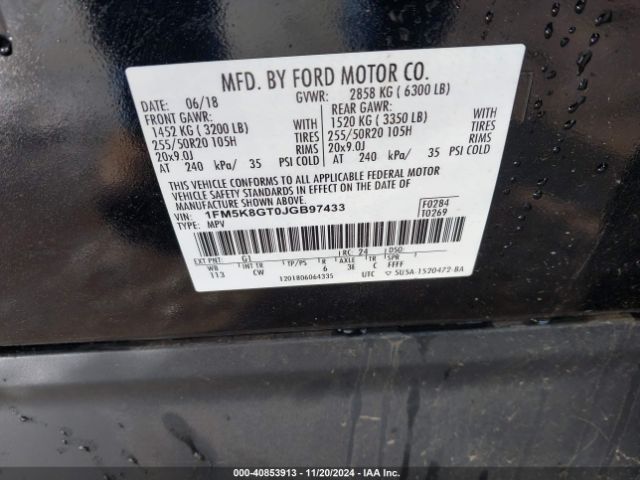 1FM5K8GT0JGB97433 Ford EXPLORER SPORT