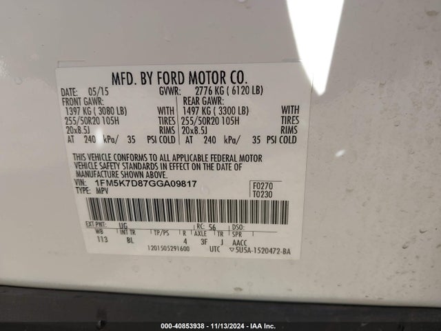 Ford EXPLORER XLT 2016 1FM5K7D87GGA09817 Image 9